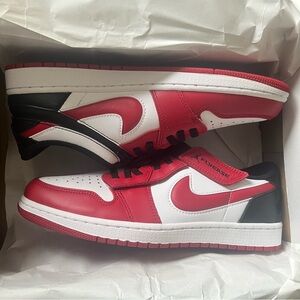 Jordan 1 Lo Red, NEW, White, and Black Men's Sneakers; Fly-Ease